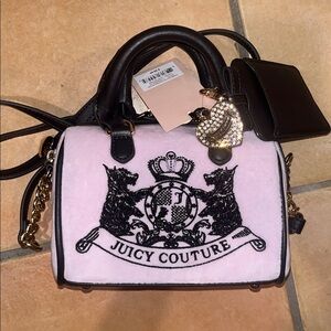 SOLD NEW Brown Pink Velvet Juicy Couture Classic Scottie Dogs Mini Satchel Bag